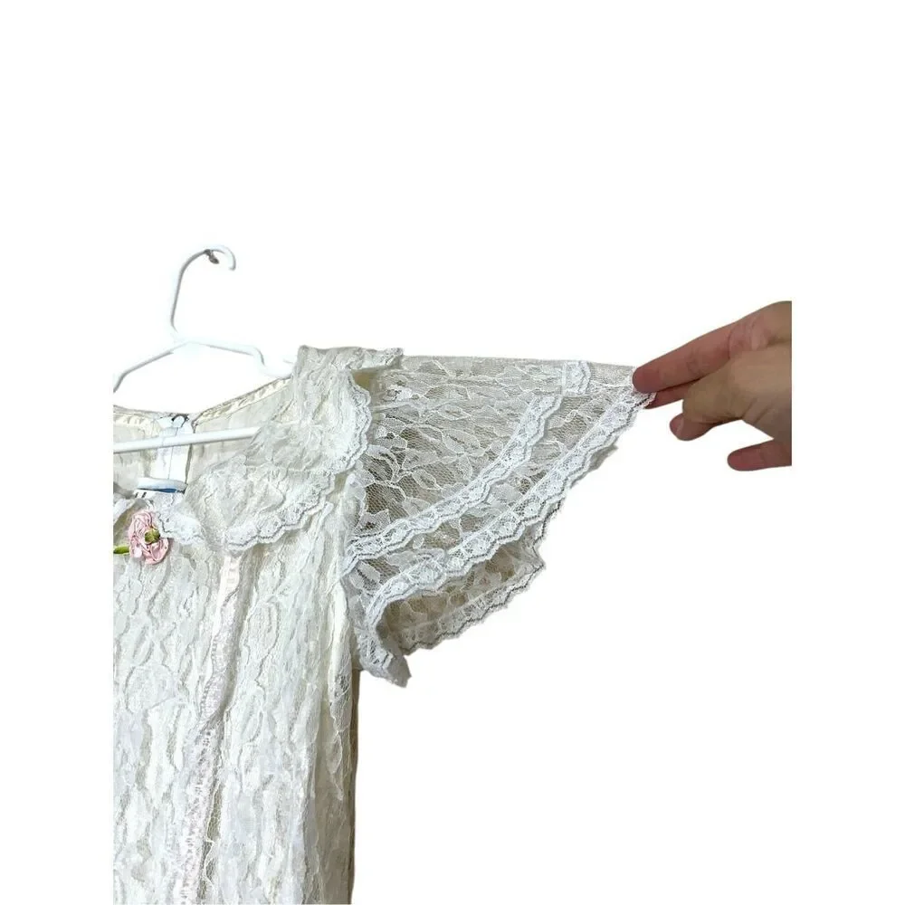 Vintage Jessica McClintock GUNNE SAX White Lace Trim Cottage Prairie Girls Dress